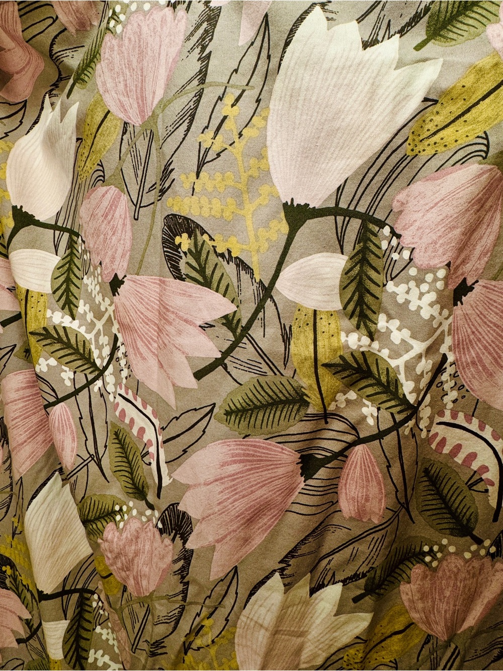 World Market Soft Floral Pink, Grey & Green Shower Curtain - Home Bath